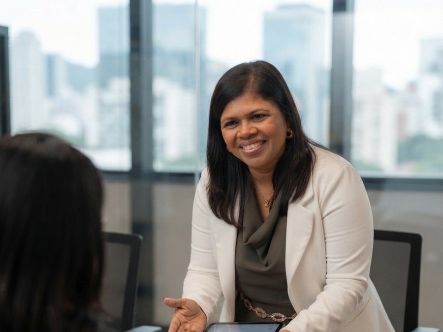 Maria Ferreira em atendimento consultivo com uma cliente